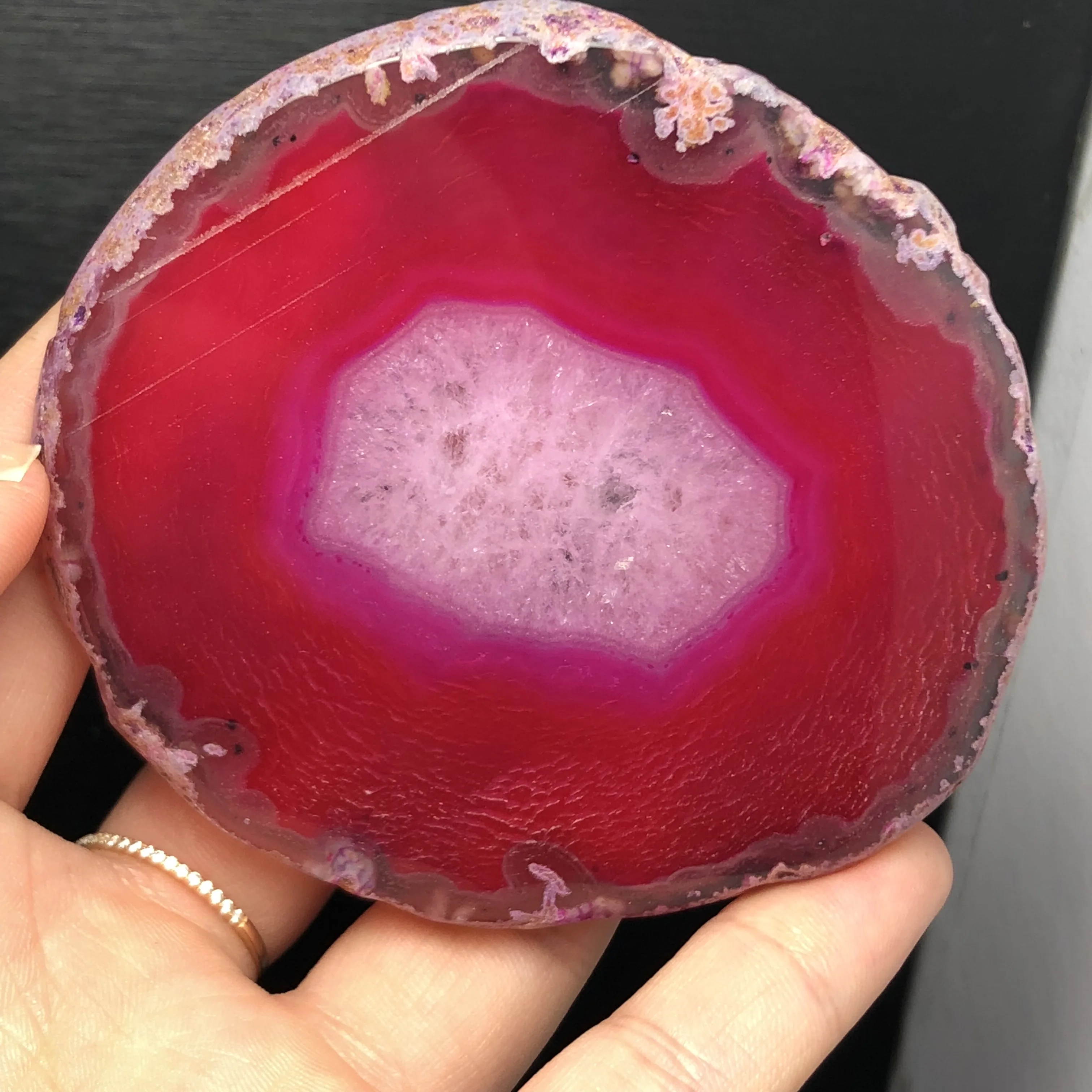 

Beautiful Rose Red Agate Slice Quartz Geode Irregular Coasters for Drinks Gift Polished Mineral Home Decoration