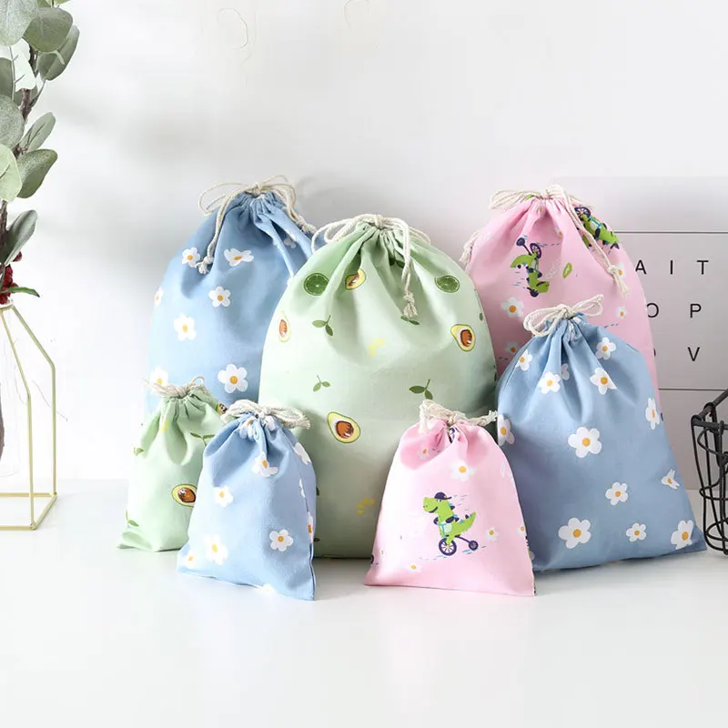Bolsa de algodón con cordón ajustable, bolsa de regalo embalaje con estampado de flores, joyería de Navidad, bolsa de almacenamiento de viaje, precio al por mayor