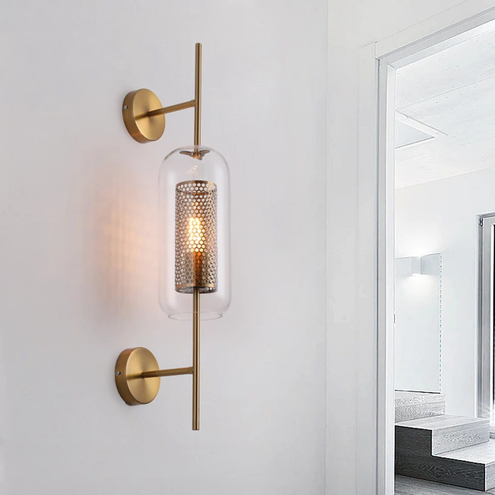 Modern Gold & Glass Shade Loft Wall Sconces Lamp Wall Lamps (Indoor)