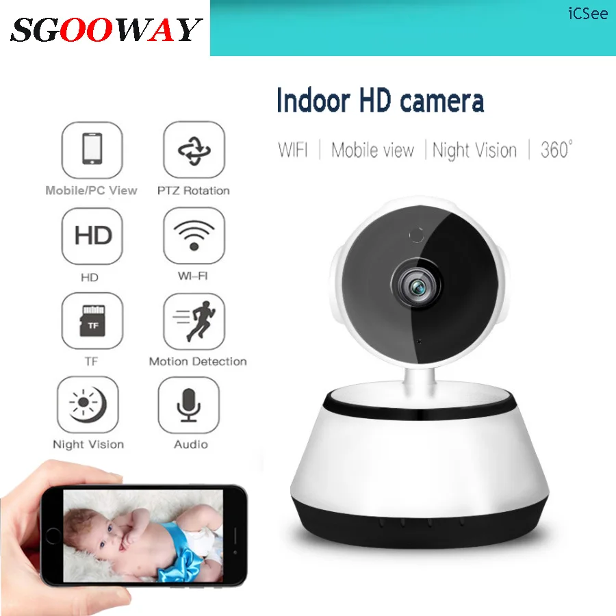 Sgooway Home Security IP Camera WiFi Wireless Network Camera Surveillance Wifi 720P Night Vision CCTV Camera motion alarm