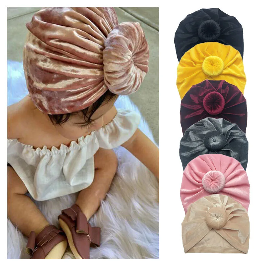 1pcs Solid Color Velvet Baby Hat Indian hat cotton cap baby girls kids turban headband Accessories For Children | Детская одежда и