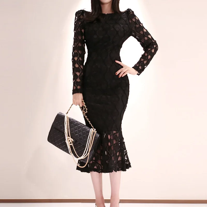 

Dress 2019 Autumn And Winter New Style Debutante Elegant Slim Fit Lace Sheath Flounced Skirt Women's