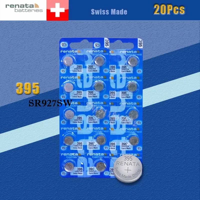 20 xrenata оксид серебра часы Батарея 395 SR927SW 927 1.55 В 100% Оригинальный бренд RENATA 395 Рената 927 Батарея