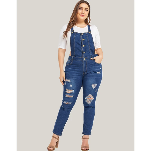 Plus Size Vrouwen Jumpsuits Denim Blue 
