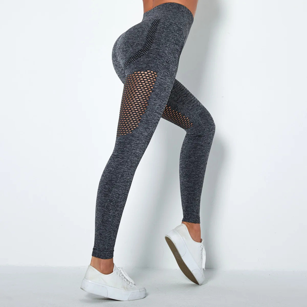 Gray Seamless Leggings Mesh Pants For 