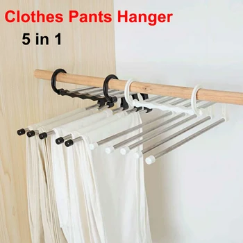 

5-in-1 Multi-Layer Clothes Pants Hangers Hanger Storage Rack Closet Wardrobe Organizer Useful Clothes Rack Closet Organizer