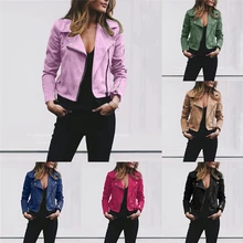 2021 Winter Autumn Motorcycle Leather Jackets Yellow Leather Jacket Women Leather Coat  Slim PU Jacket Leather