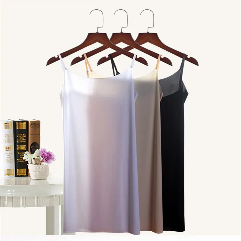 

NEW 2022 XL Nightgowns Women Sexy Sleep Ice Silk Nightdress Slim Seamless Vest Long Dress Female Nightshirt Bottoming Shirt