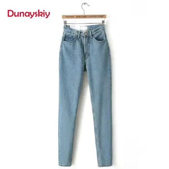 

Dunayskiy Women Black Dark And Light Blue High Waist Denim Jeans Casual High Street Slim Basic Pencil Pants Trousers For 4Season