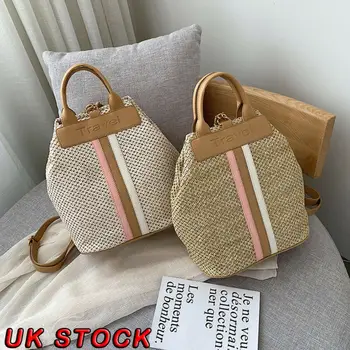 

Fashion Straw Leather Bag Woven Shoulder Bags Casual Travel Hangbag Beach Satchel School Bags