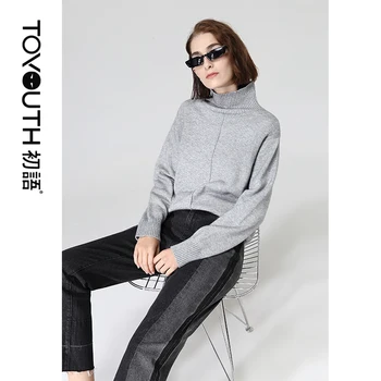 

Toyouth Solid Turtleneck Long Sleeve Autumn Sweater Women Loose Pullover Tops