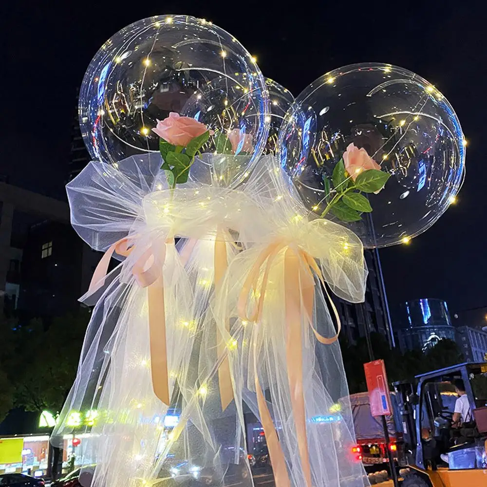 

2sets LED Luminous Balloon Rose Bouquet Transparent Bobo Ball Rose Valentines Day Gift Birthday Party Wedding Decoration Balloon