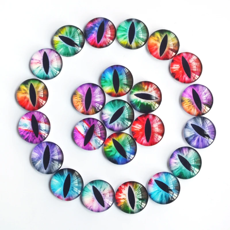 6/8/10/12/14/16/18/20/22/25mm Mixed Doll eyes Dragon Eyes Round Glass Cabochon Flatback Photo Dome Jewelry Pendant Settings 6