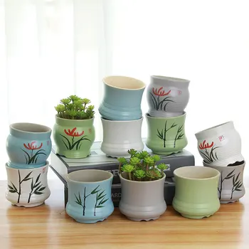 

Fresh and green succulent flower pots, simple ceramic succulent potted plants, creative hand-painted mini elegant succulent flow