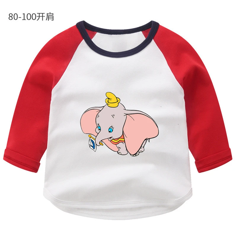 Летняя футболка с круглым вырезом и принтом «Dumbo» для мальчиков и девочек, цветная футболка с длинными рукавами Детская футболка с рисунком для малышей