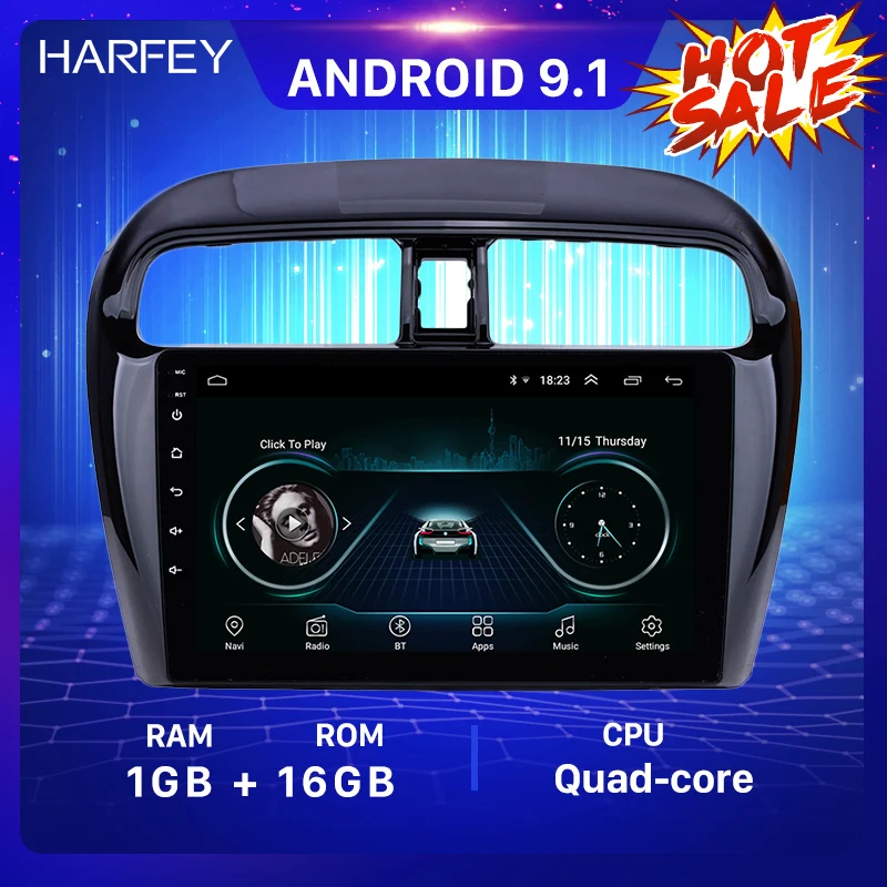 Автомобильный мультимедийный плеер Harfey для Mitsubishi Mirage 2012 2016 9 дюймов Android 1