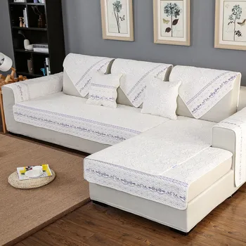 

100% Cotton Couch Cover White Color Sofa Cover Embroidered Flower Cushion Towel Sofa Slipcover Loveseat Covers For Living Room