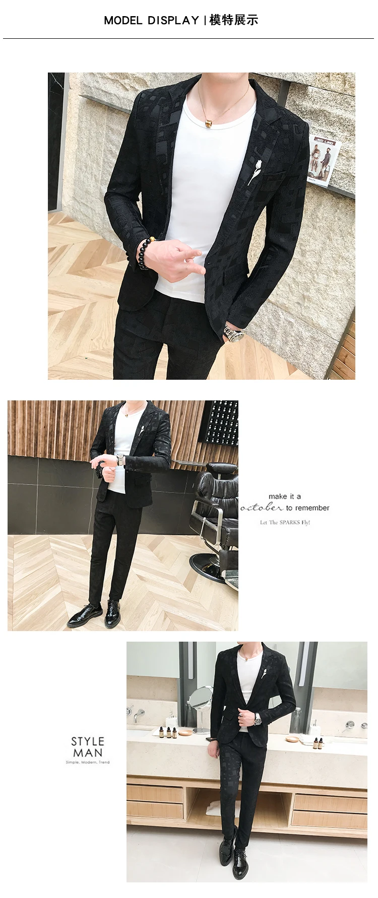 Blazer+pants) Men's Jacquard Slim Business Banquet High-grade Suits Fashion Groom Wedding Luxury Formal Suit Two-piece