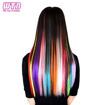 

WTB 38 Colors 50CM Long Straight Heat Resistant Synthetic Fake Hair Extensions 1Clip In One Pieces Pink Blue Ombre Hair Piece