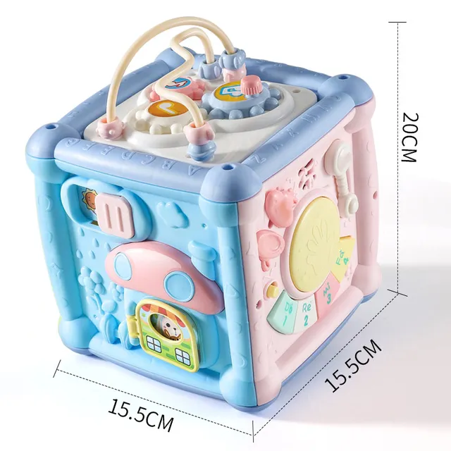 Baby Musical Box Toddler Funny Hand Drum Toy Baby Activity Cube Geometric Blocks Toys Infant Sorting Music Plaything Box Toy 2