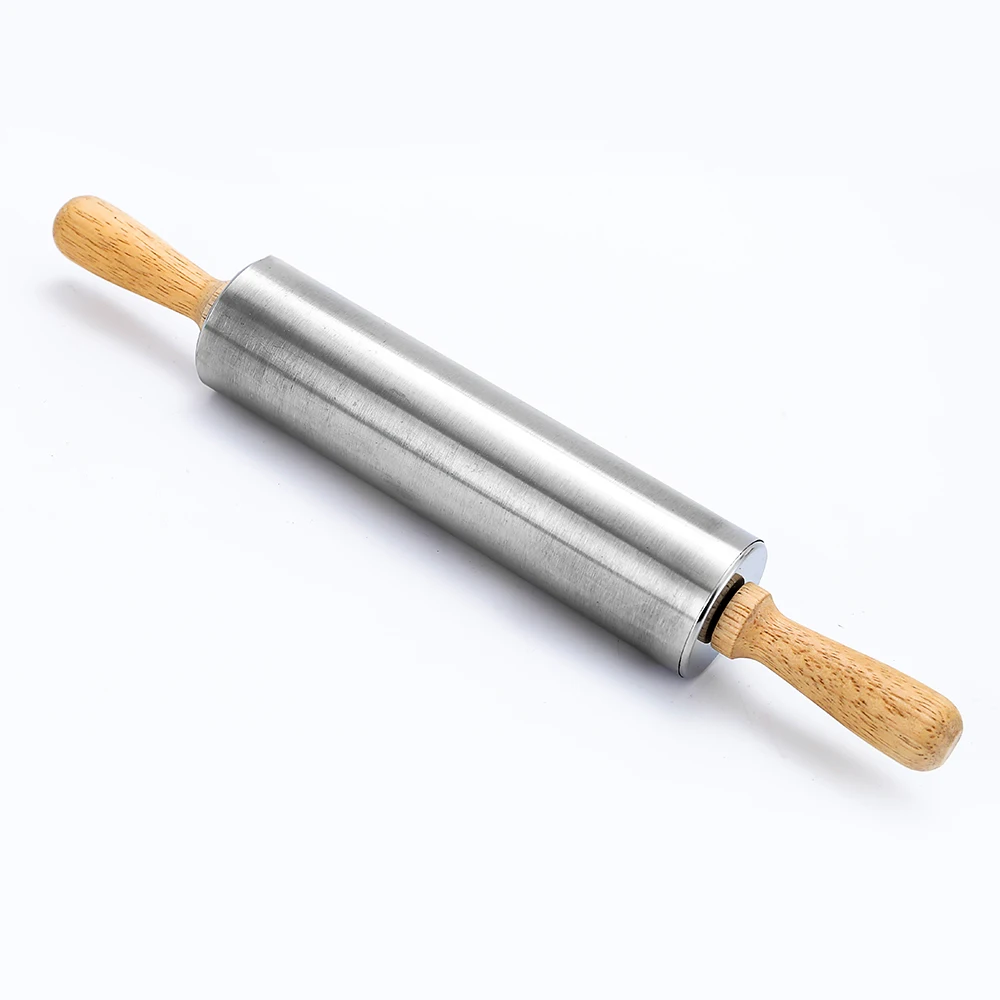 Pro Stainless Steel Rolling Pin Non-stick Pastry Dough Roller Wood Handle Bake Noodles Cookie Pie Making Baking Tools 33cm | Дом и сад