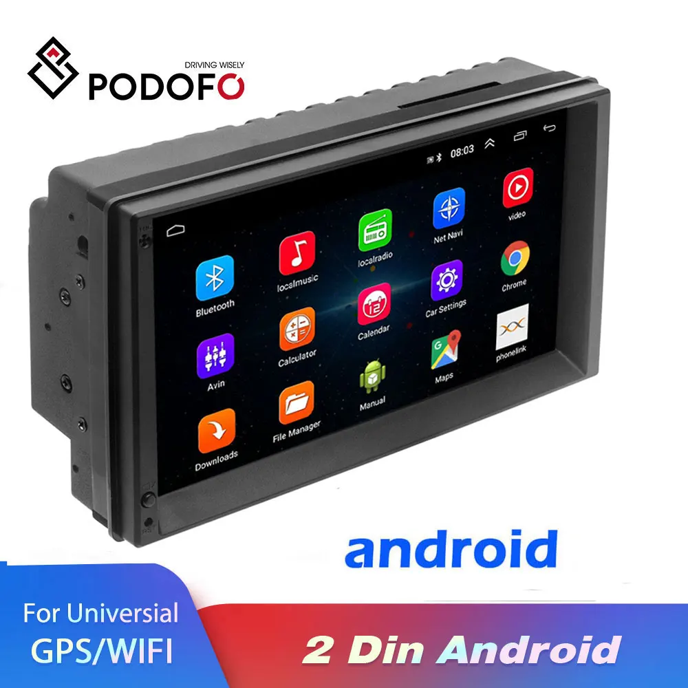 Podofo Android 2 Din Автомобильный Радио Мультимедиа Видео плеер Универсальный Авто
