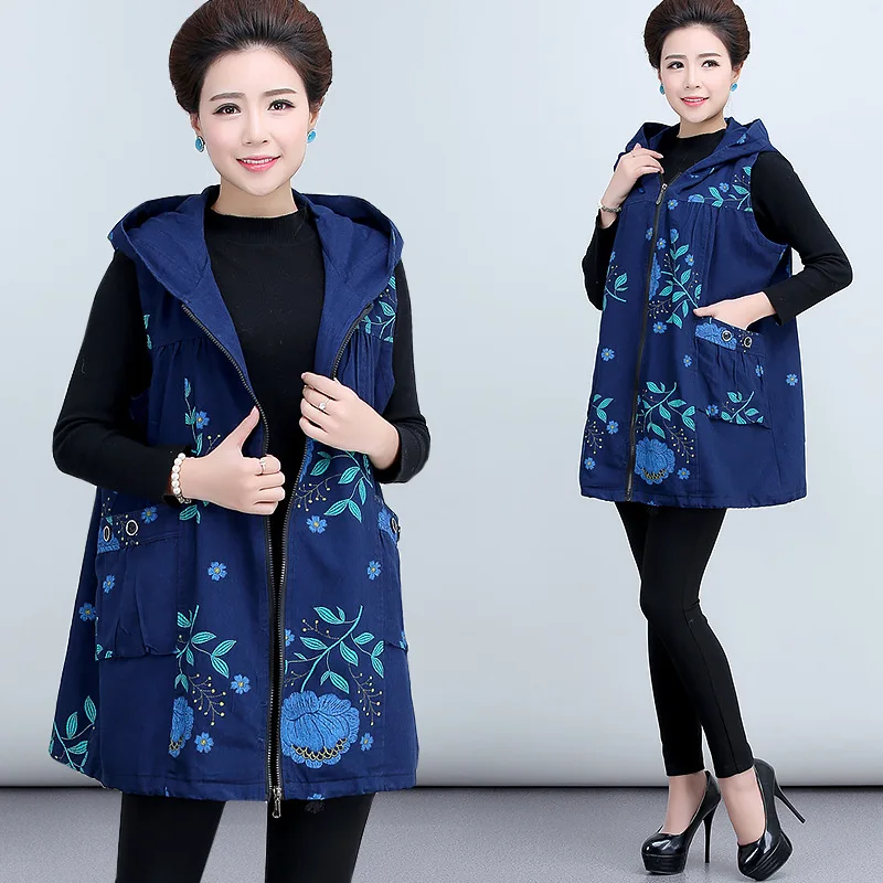 

Middle-aged Waistcoat Women's Thin Type for Spring And Autumn Middle-aged Women Dress Spring Clothing Coat Middle-aged Denim Ves