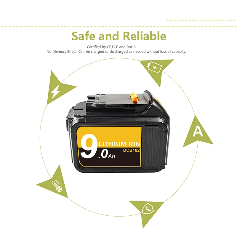 Powtree 9000mAh 18V Rechargeable Battery for DeWalt DCB181 DCB182 DCB200 DCB205 DCB204 DCB206 Power Tools Battery 18 V