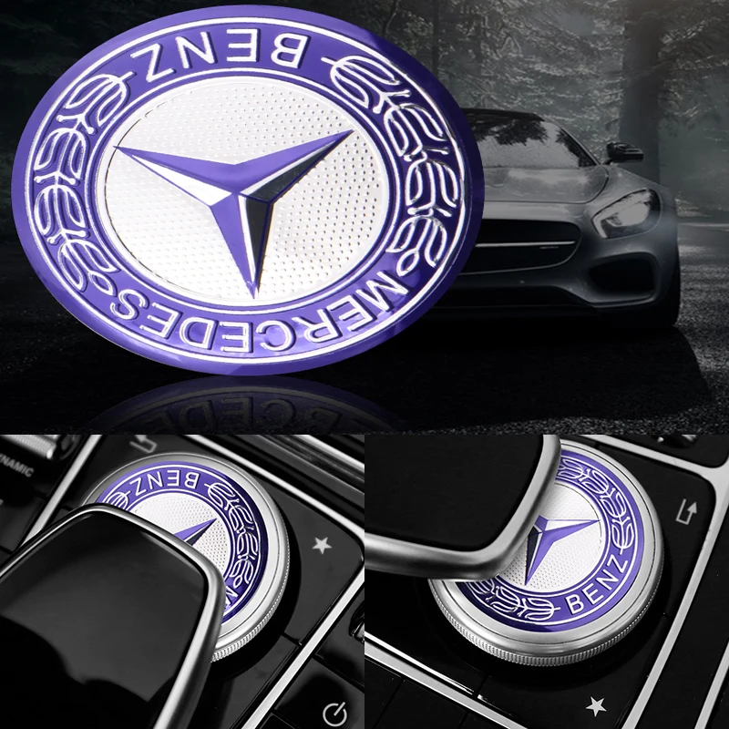 

1 PCS 53mm Car Multimedia Buttons Cover Car badge Sticker For Mercedes Benz AMG CLK CLA GLK GLE A B C E S class s350 car styling