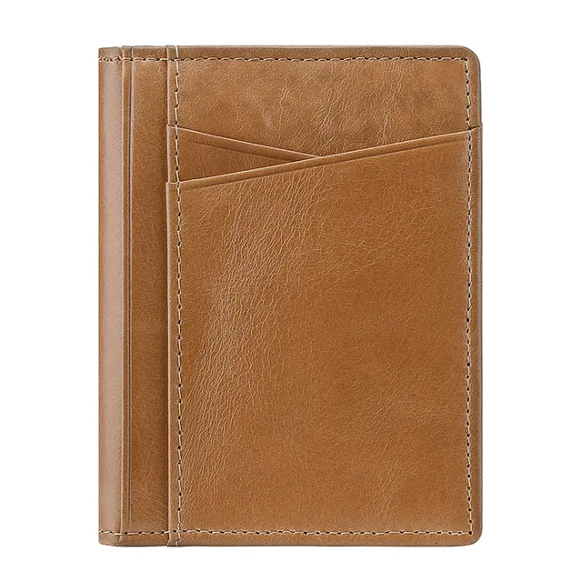 Men Minimalist Slim Card Holder Genuine Leather Card Wallet Slim Line Ultra Thin Mini Small Rfid Passport Id Card Holder Male Auburn