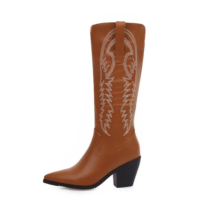 RizaBina Plus Size 31-47 Knee High Boots For Women Winter Keep Warm Fur Zipper Pointed Toe High Heel Boots Western Shoes Women