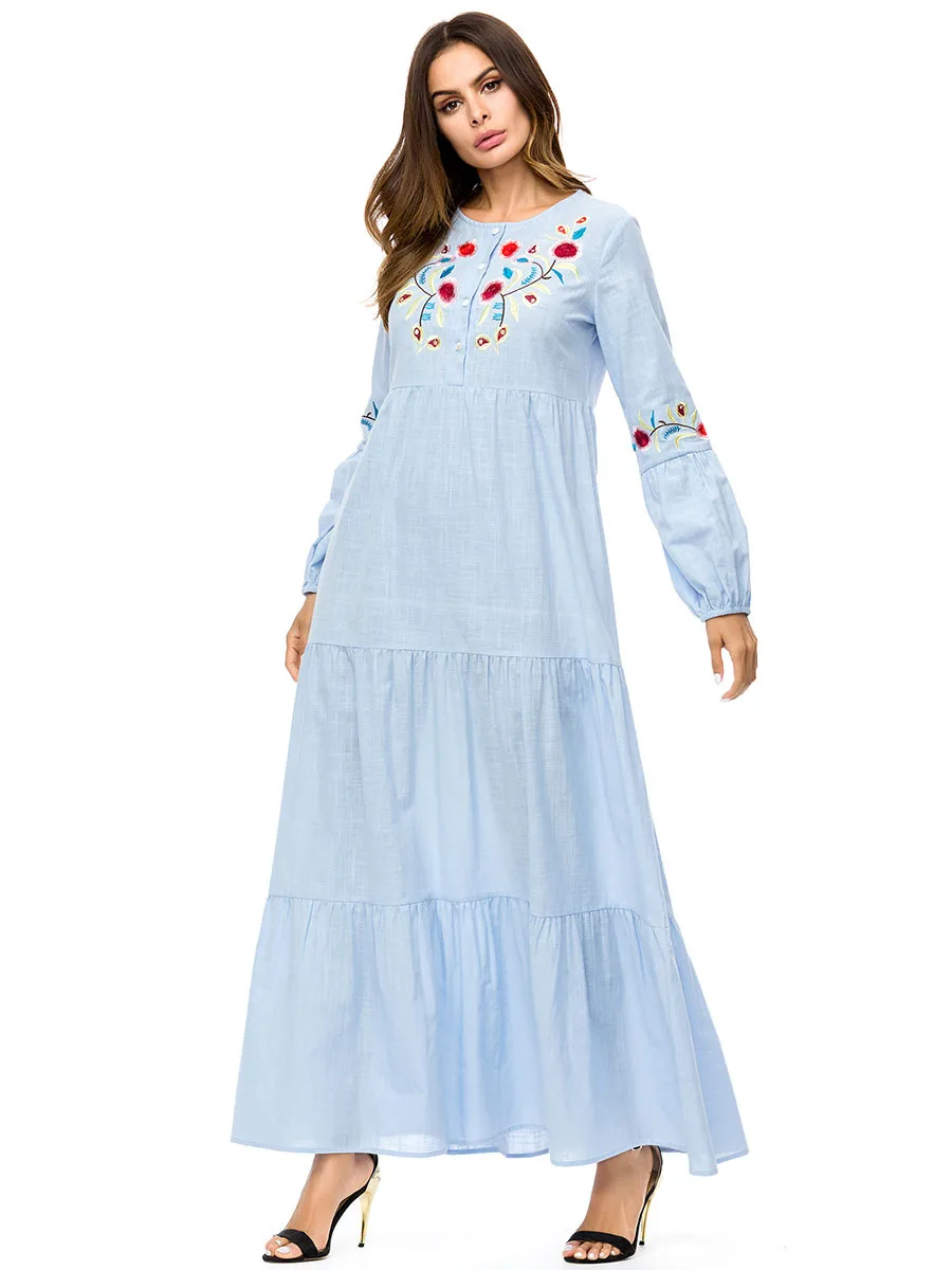 Женское платье Кафтан Abaya длинное с вышивкой в мусульманском стиле турецкий