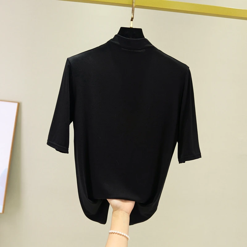 Модная супер мягкая Модальная футболка Водолазка женская футболка с коротким рукавом высокоэластичная Эстетическая футболка элегантная Корейская женская футболка