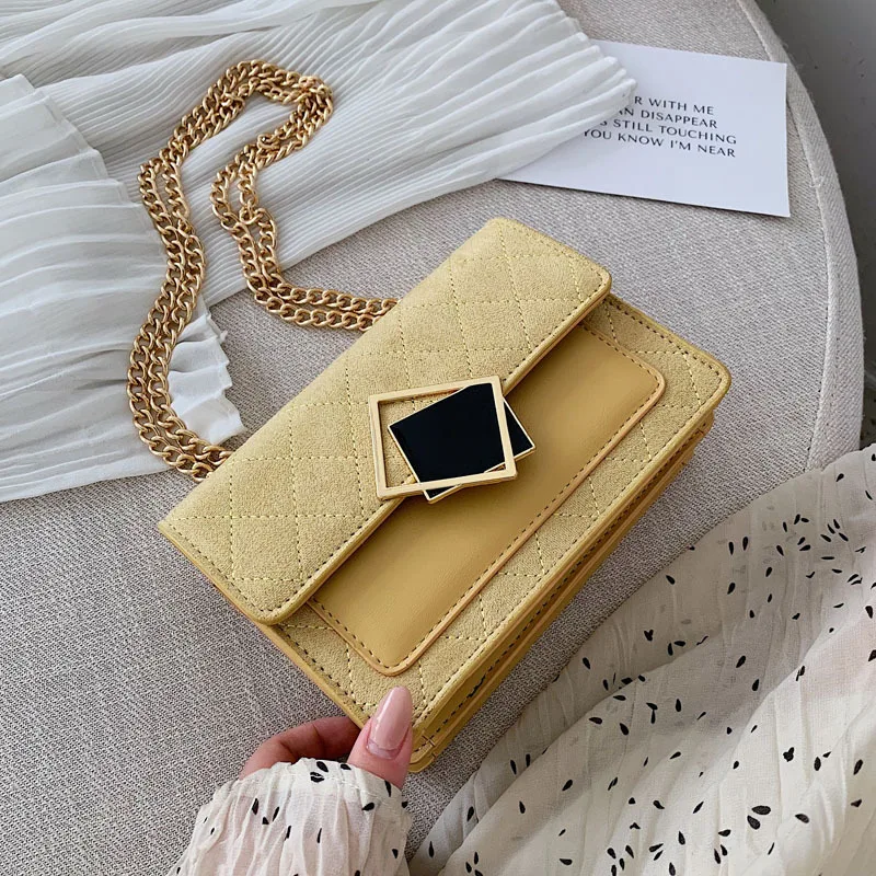 

Suede Women Handbag 2019 New Luxury Designer Stylish Plaid Chain Small Square Crossbody Bag Velvet Shoulder Messenger Bag bolso