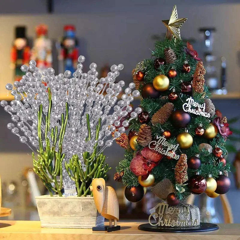 12pcs Gold Christmas Decorative Flash Artificial Berry Stem Decor for  Christmas Tree DIY Wreath Fireplace Holiday Crafts Gifts - AliExpress