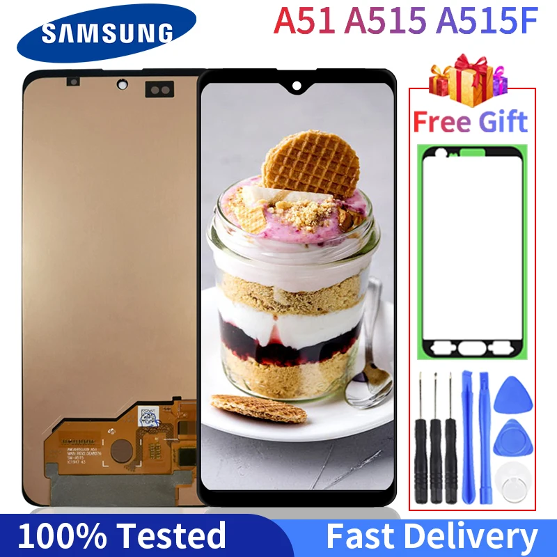 Оригинальный AMOLED-дисплей для Samsung Galaxy A51 LCD A515 A515F A515F/DS сенсорный экран с рамкой