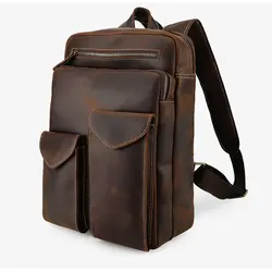 Для женщин из натуральной кожи рюкзак Fit 14 "ноутбук коричневый коровьей школьная сумка унисекс Винтаж Crazy Horse кожа дорожные рюкзаки