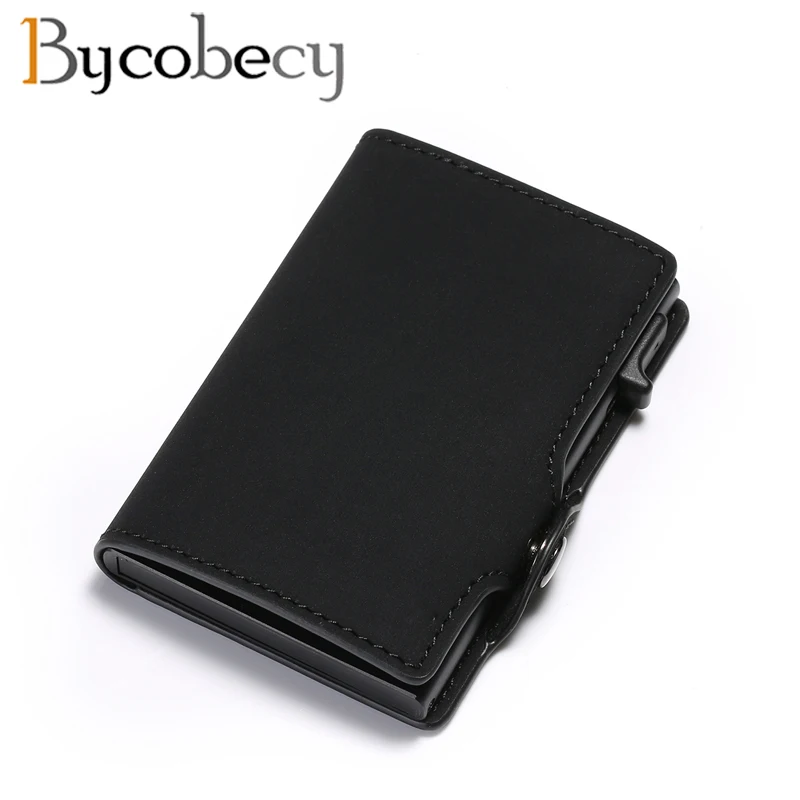 Bycobecy держатель для кредитных карт RFID Блокировка PU кожа Автоматический Бизнес ID держатель для карт Алюминиевый металлический мужской кошелек-сумочка для карт