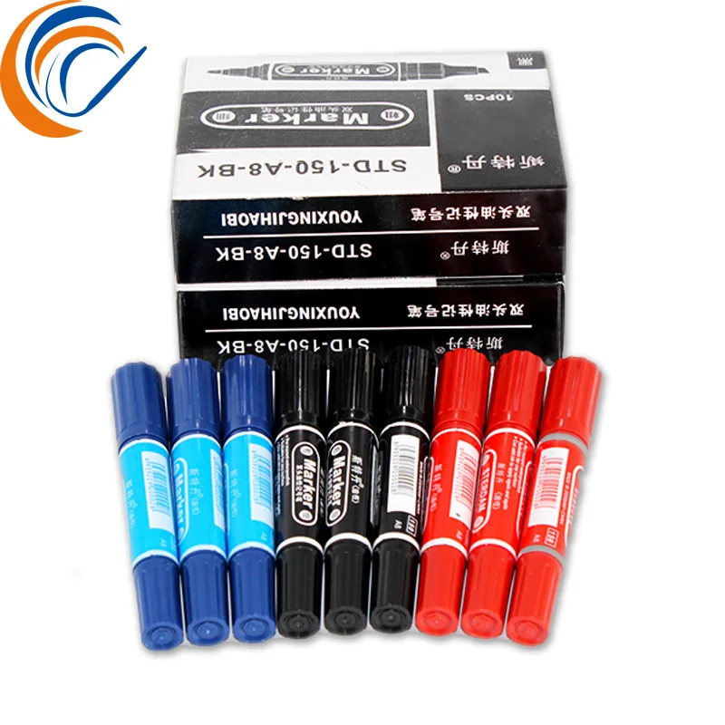 

Oil Fast Dry Marker Pen 100pcs(10 Boxes) Per Set Logistics Express Double Head Marker Oil Waterproof Marker Blue Black Red