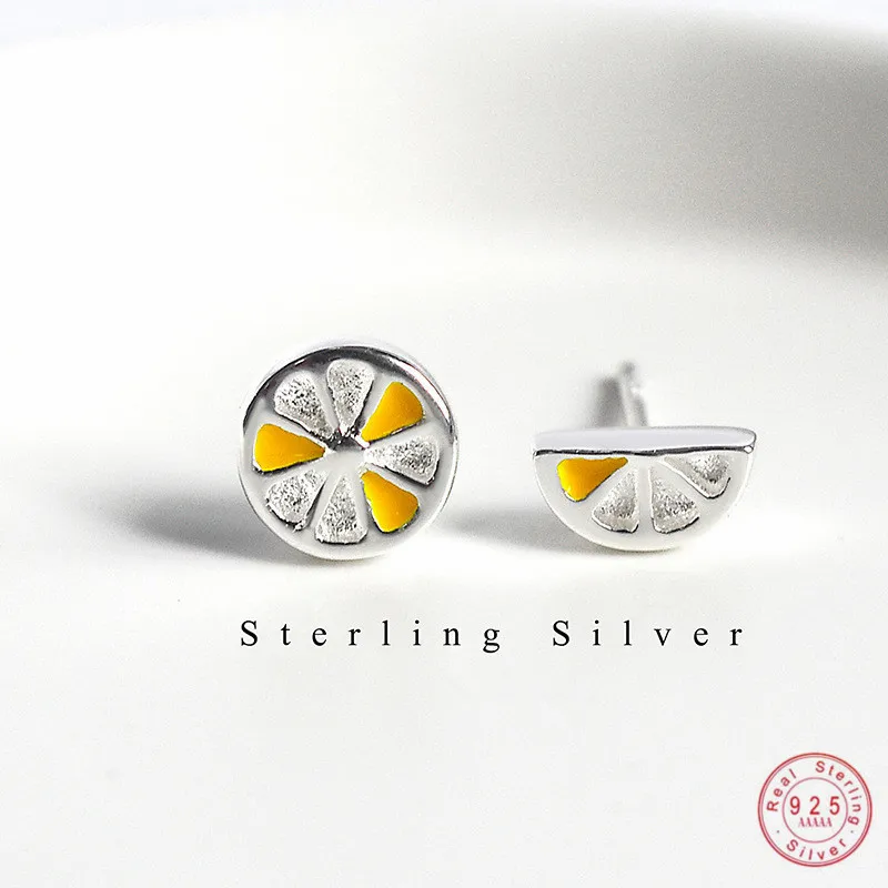 

925 Sterling Silver Korean Version Simple Sweet Lovely Lemon Slice Stud Earrings Women Fashion Party Jewelry Accessories