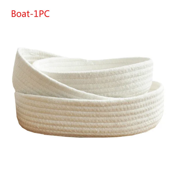 Boat-White Ручная тканая корзина для белья, хлопковая веревка, корзины для хранения ключей, офисное одеяло для мелочей, коробка для закусок, косметики, корзина для хранения игрушек, одежды - Цвет: Boat-White