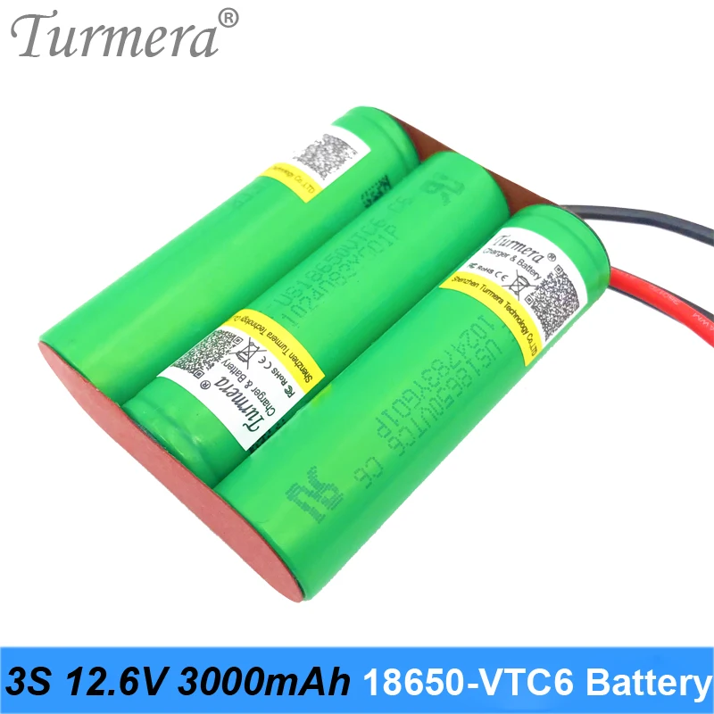 3S 10.8V 12.6V 3000mAh Reachargeable Lithium Battery Pack US18650VTC6 3000mAh 30A Battery Cell with 3S 40A BMS for Screwdriver 03
