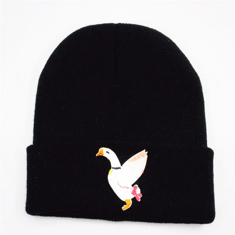 LDSLYJR Cotton Goose animal embroidery Thicken knitted hat winter warm hat Skullies cap beanie hat for men and women 315