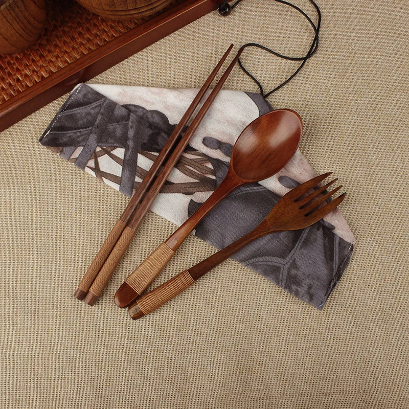 Дерево CHOPSTICKS набор ложек Дерево Портативный Деревянный Путешествия студентов экологически чистый набор посуды ложка японский стиль и W