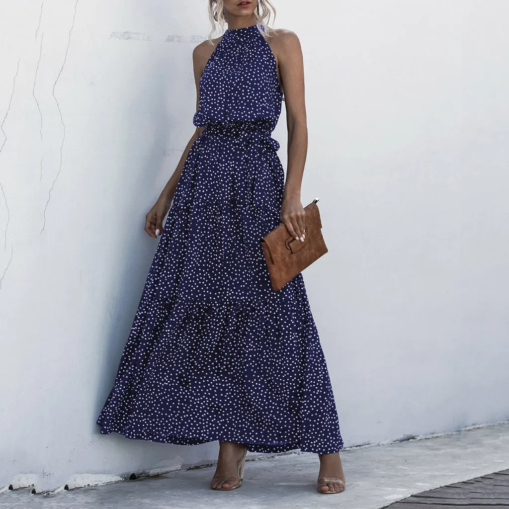 Women Dress Women Sexy Summer Dot Floral Print Boho Long Dress  Beach Dress Vintage Dress Party Dress 2020 платье женское
