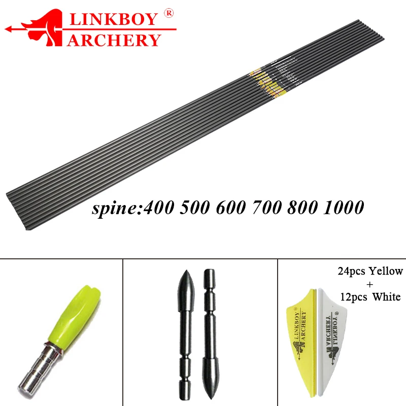 12Pcs 30'' Carbon Arrows Shaft SP400-1000 Archery Target 1.75'' Vanes 80GR Broadhead Pin Nock Recurve Bow Hunting Shooting