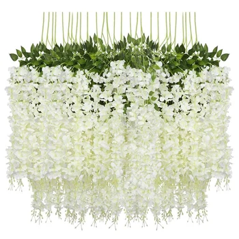 

24 Pieces Artificial Flowers Fake Wisteria Garland Hanging Wisteria Silk Flowers for Weddings Home Garden Party