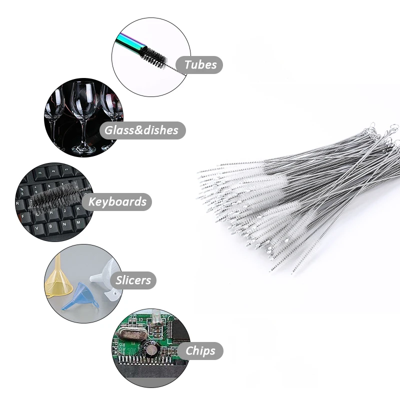 Multifunctional Stainless Steel Straw Cleaning Brushes - Set of 50/100, Barware Accessory