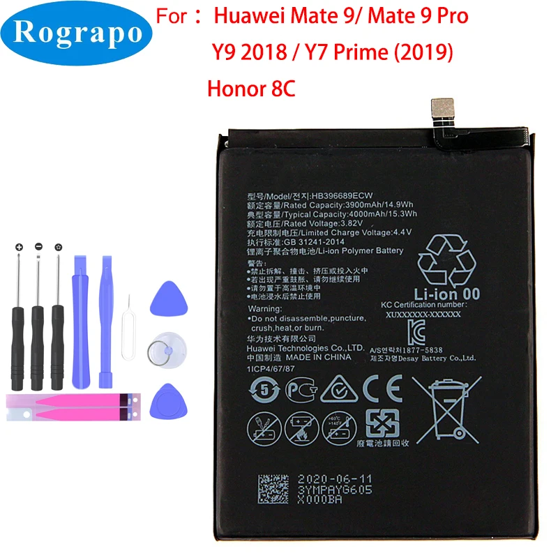 Original 4000mAh HB396689ECW Battery For Huawei Mate 9 Mate9 Pro / Y9 2018 Honor 8C MHA-L29 L09 TL00 FLA-LX1 LX2 LX3 L22 Phone | Мобильные