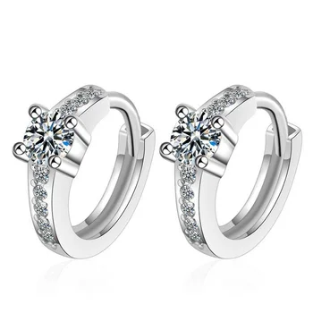 

New 925 Sterling Silver Clear Zircon Circle Hoop Earring For Child Kids Girls Women Beautiful Loop Huggies Party Earring Jewelry